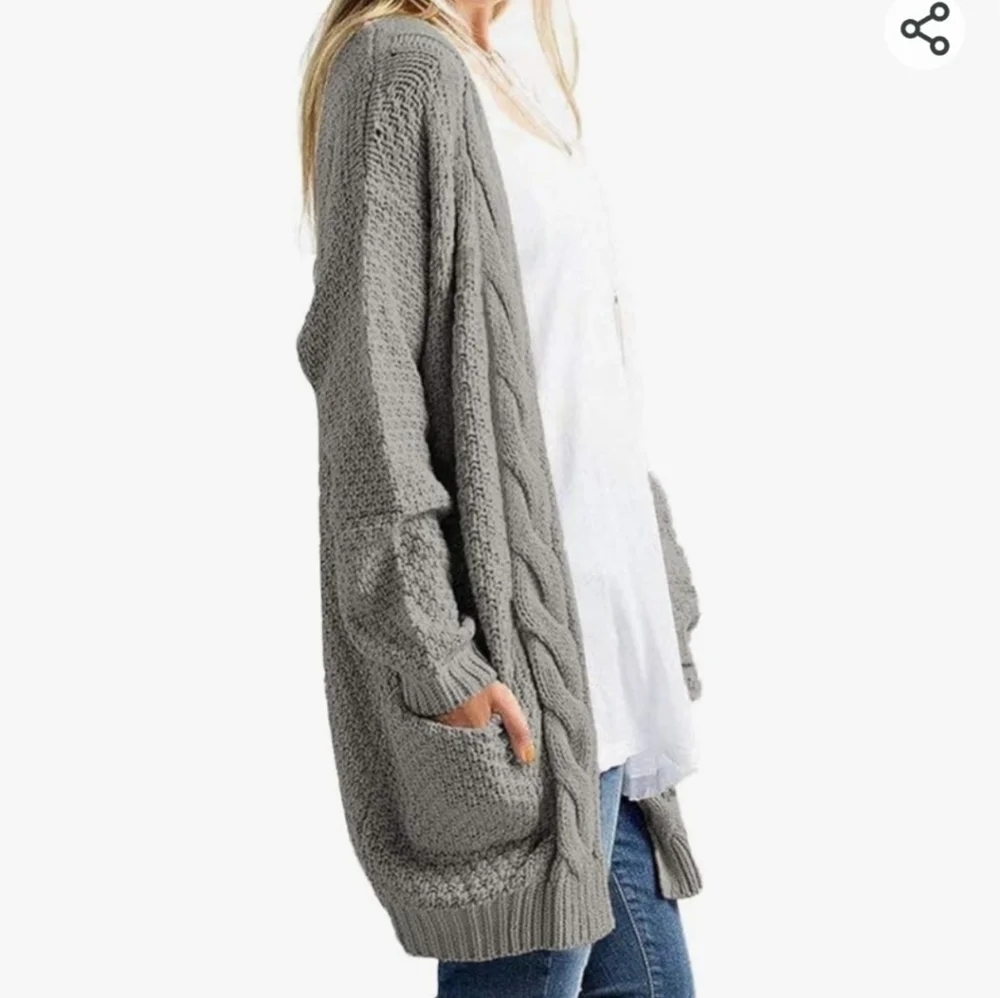 TRALEUBIE oversize cardigan, mixed knits in neutral taupe, Size Large, NWT